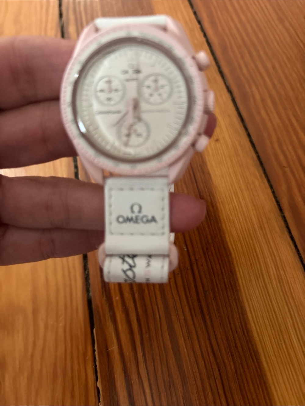 Omega White and Pink Women's Chronograph Watch